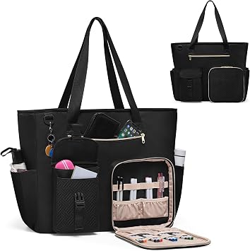 Fasrom XXL Teacher Bag for Work Women with 15.6 inches Laptop Compartment, Extra Large Utility Nurse Tote Bags to Hold Office Supplies, Work Files & More, Black Patent Design