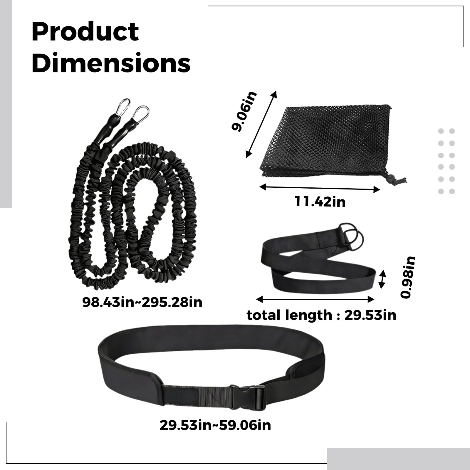 Schwimmwiderstandsband-Set, Widerstandsseil für Krafttraining, aus Latex und Textil gefertigt, elastisches Seil, Schwimmtrainings-Hüftgurt-Set für effektives Training im Wasser, Schwarz
