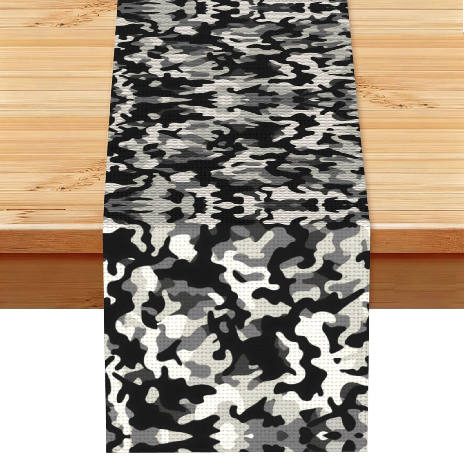 Sleek Grey Black Camo Printed Table Runner 13 x 72, Wrinkle Resistant Decor for Dining Table Coffee Table Fireplace