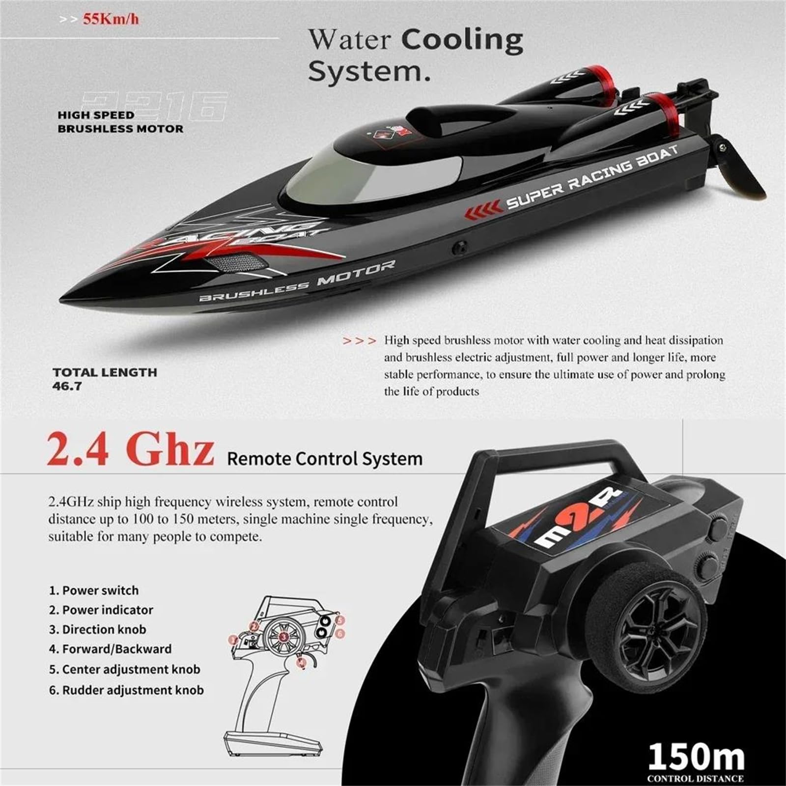 Wl916 Barca rc 2.4ghz 55km/h brushless Nave da Corsa ad Alta velocità telecomandata motoscafo Giocattolo per Adulti,Quadruple Battery