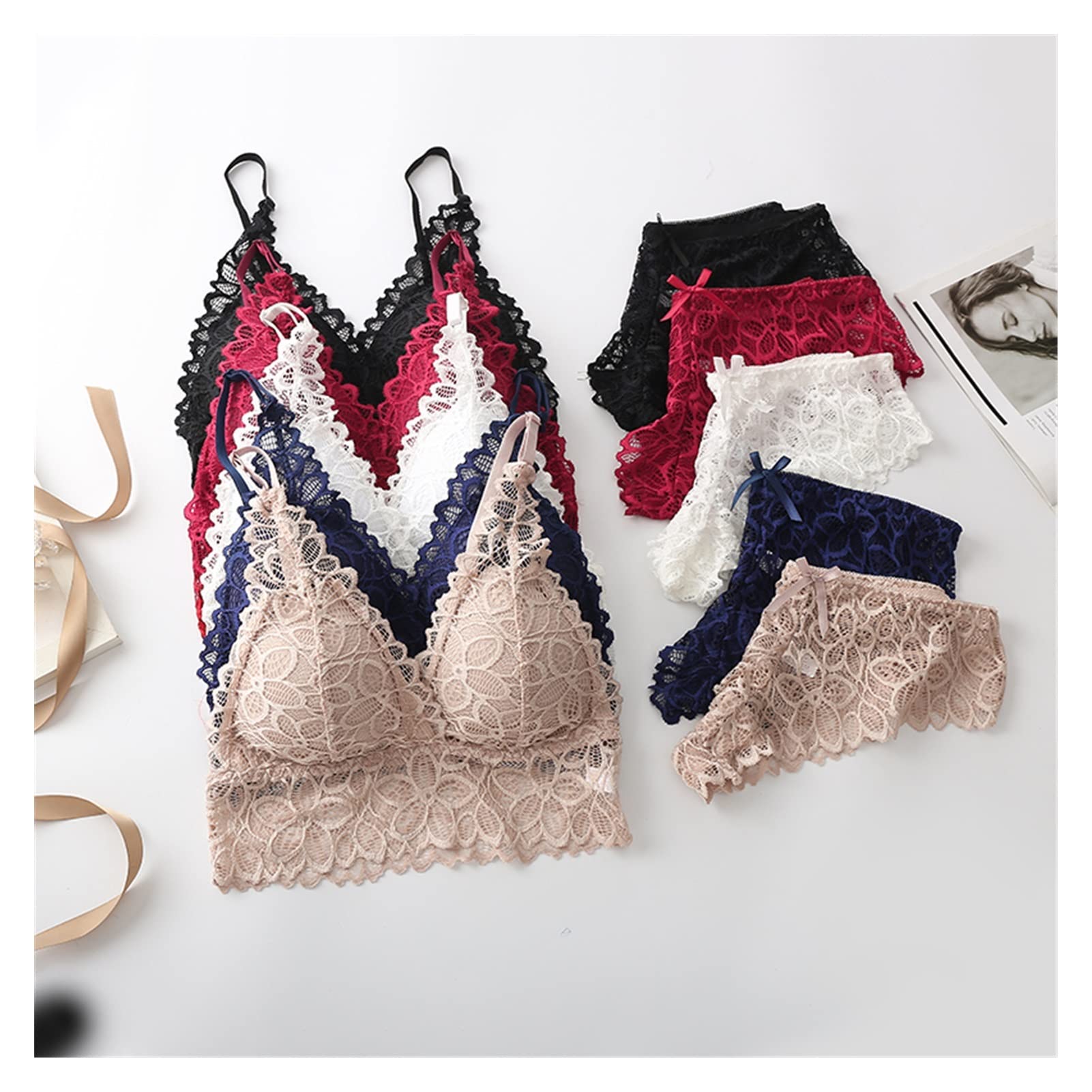 Frauen Spitze BH Sets Nahtlose unterwäsche Backless Weste sexy höschen Lingerie gepolstert Bralette ultradünne Slip weibliche Intimates