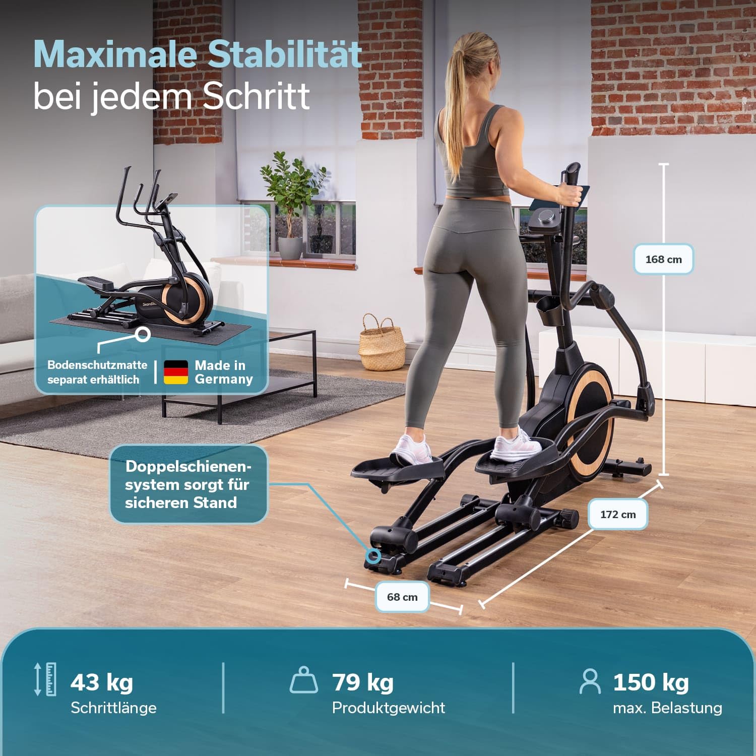Skandika Crosstrainer für Zuhause Carbon P25-G, Crosstrainer klappbar, sehr leise, mit Generator verbraucht kein Strom, 32 Stufen, Kinomap App kompatibel, kompakt, Cardio, Ellipsentrainer Bis 150Kg