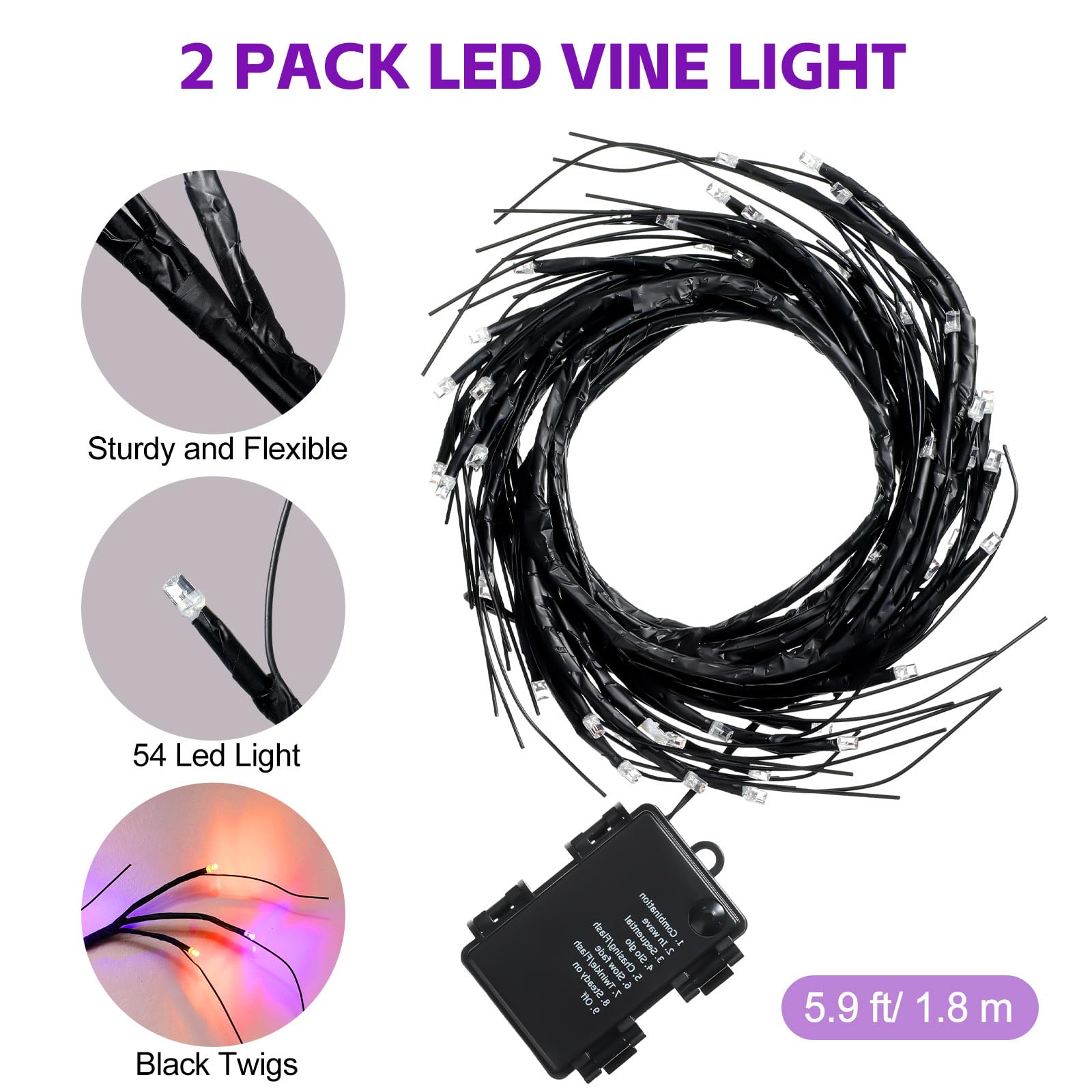 Wettal 2 Pack Fall Decorations Enchanted Willow Vine Lights with Timer Total 12 Feet 108 LED Lighted Willow Vine Christmas Decoration Vines for Room Decor Indoor Wall Fireplace (Orange and Purple)