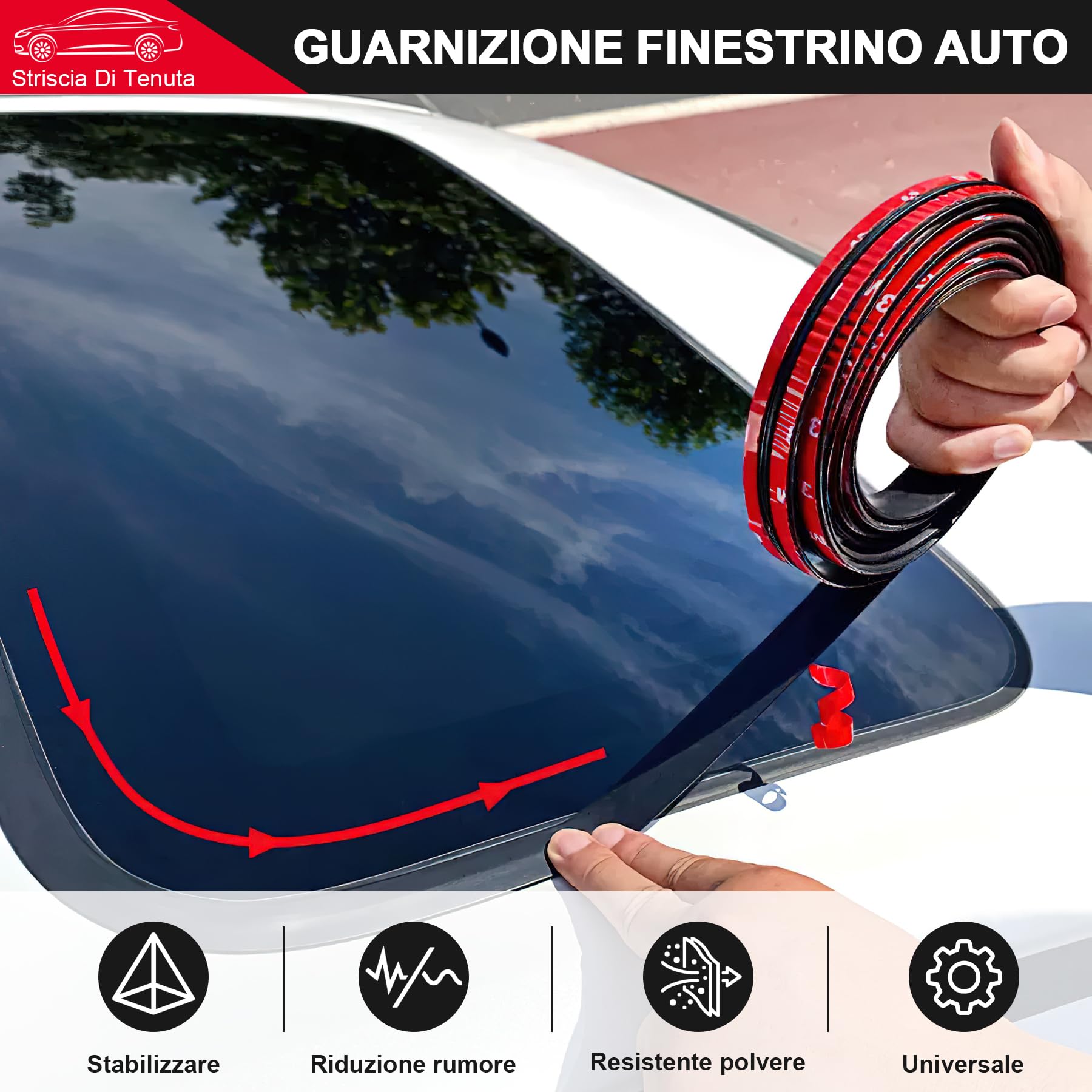 Striscia di Tenuta in Gomma per Auto 3,8 m.Guarnizione Autoadesiva Universale per Parabrezza e Portiere.Protezione Antirumore e Impermeabile per Portiere e Parabrezza Anteriore Posteriore dell'Auto
