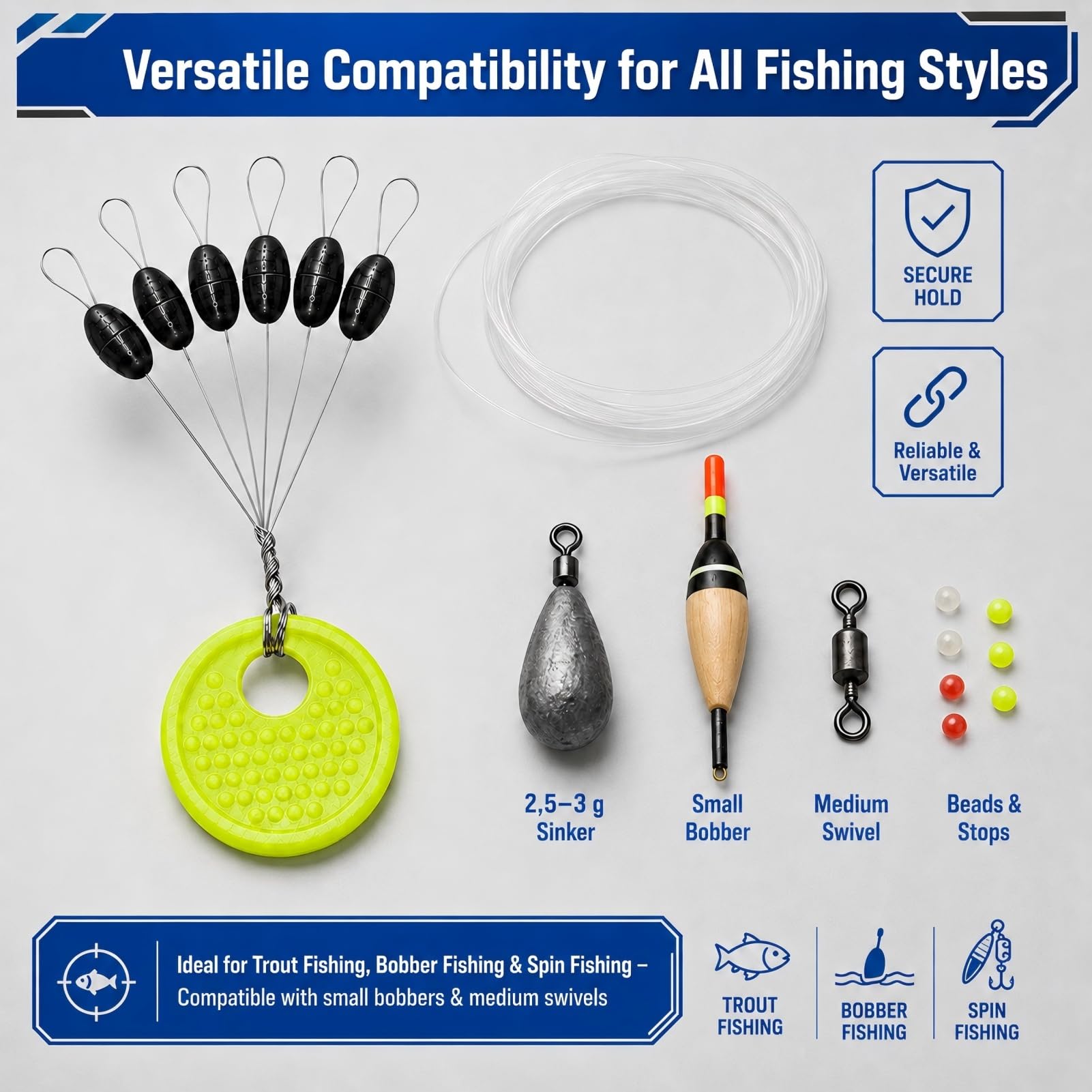180 Pezzi Stopper in Gomma da Pesca 6 in 1, Fermafilo per Lenza Fine 0,15–0,24 mm, Stopper per Galleggiante, Bobber Stopper, Accessori per Montature da Pesca alla Trota, Acqua Dolce, Mare e Lago Fine