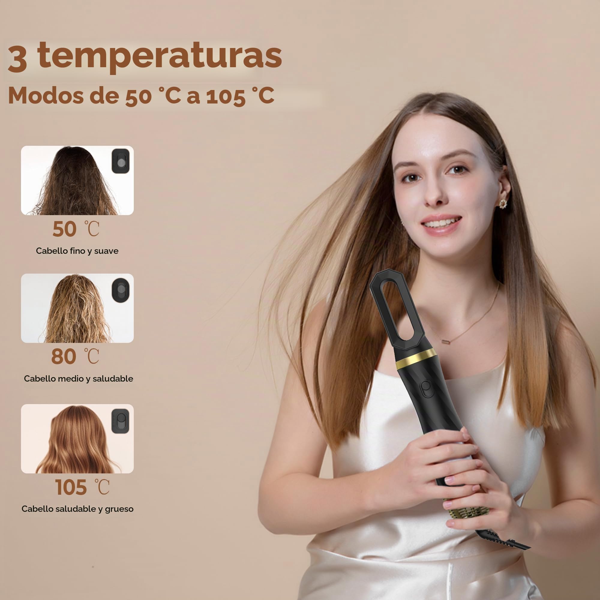 Secador de Pelo Profesional - 6 en 1 Cepillo de Aire Caliente con Rizador Automático, Thermal Brush, Secado Rápido, Moldeador Pelo Voluminizador para Rizador Alisar Volumen (Negro)