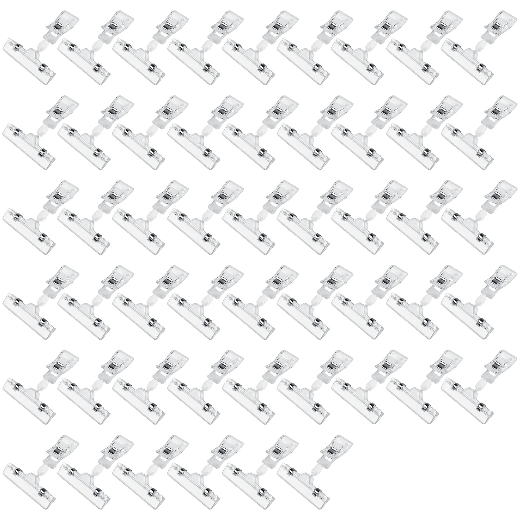 Clear Sign Clips on Merchandise Display 50 Pack Plastic Label Pop Clips on Sign Holder Shelf Double Sided Swivel Price Tag Clips on Clothing Rack Signs Rotatable Menu Clips for Retail Store Supplies
