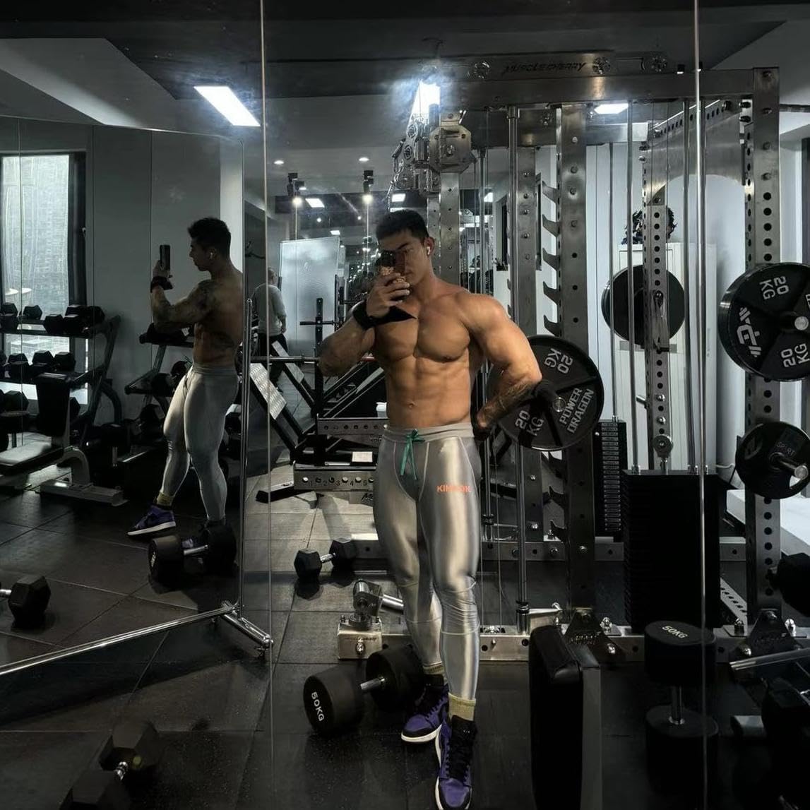 Liaeglam Futurism Glossy Men's Sexy Silver Tight Yoga Leggings Training Gym Sports Pants
