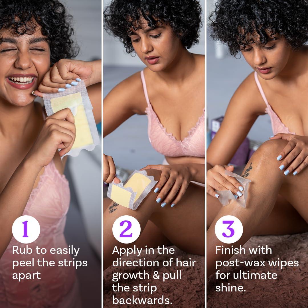 Bombae Choco Wax Strip for Women | 1 Pack (20 Strips) | Body & Bikini | Removes Tan, 28 Days Hair-Free | White Chocolate Bliss, Post-Wax Wipes - Image 8 thumbnail