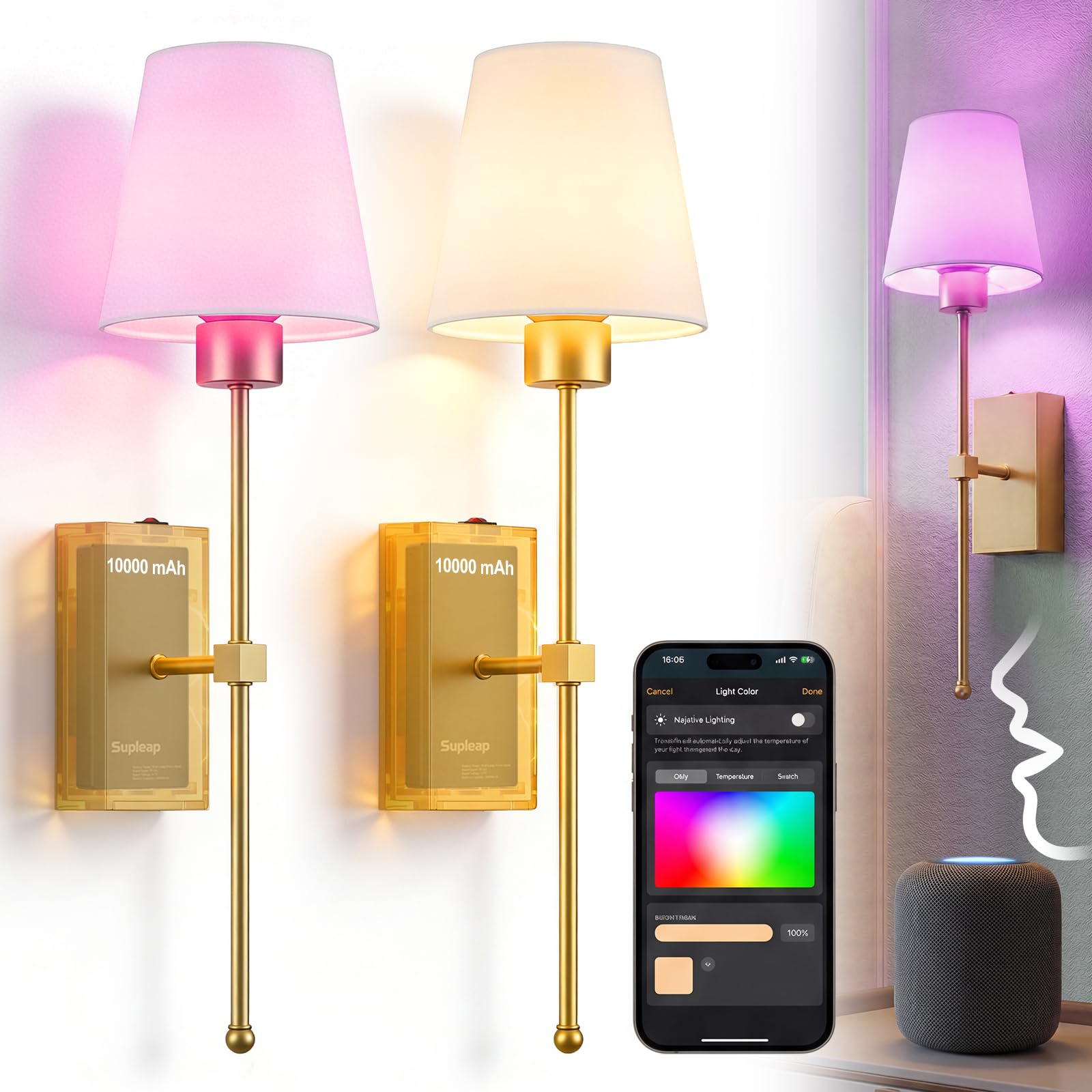 50% Off Smart Battery Powered Wall Light Set of 2