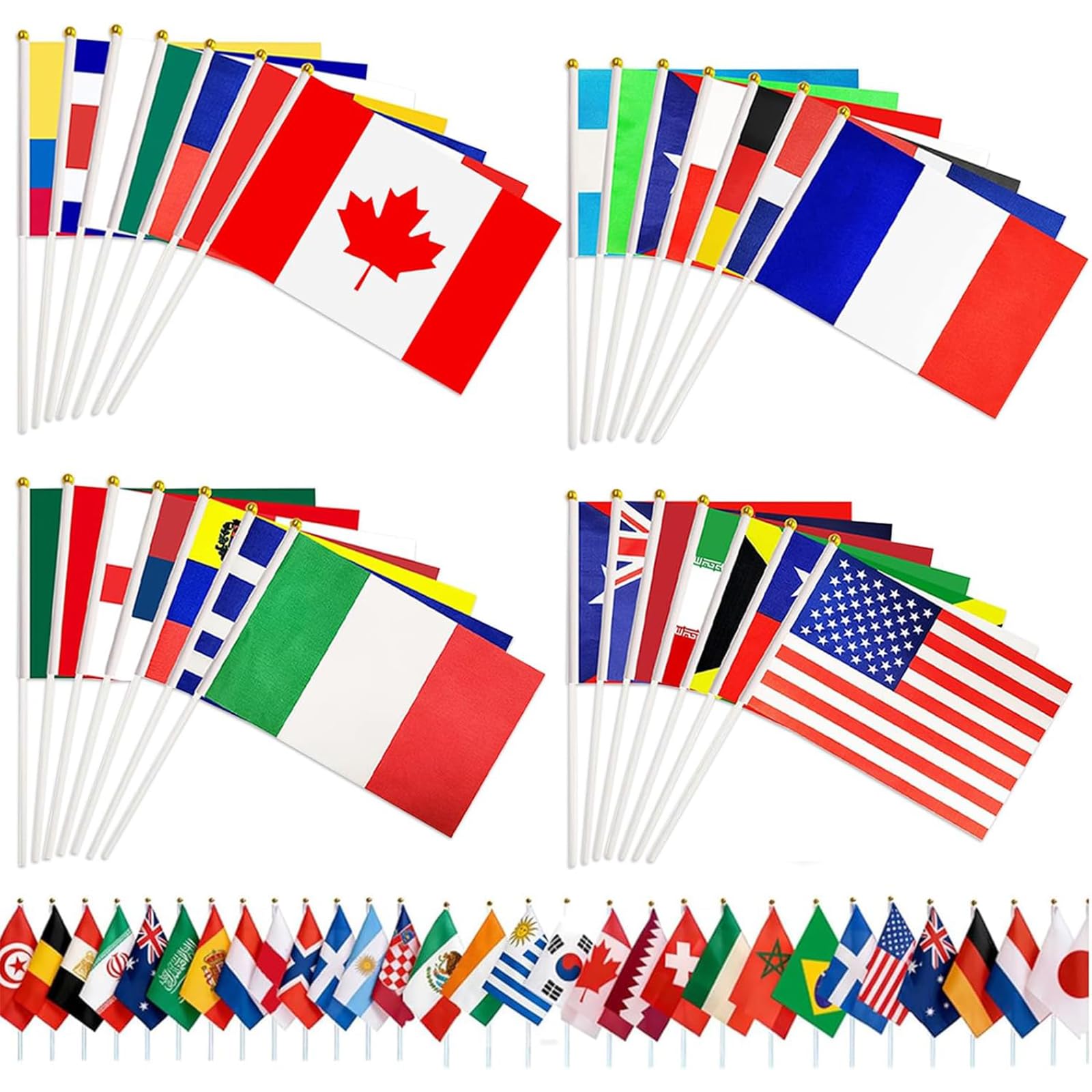 Bandera de Mano 14x21cm Copa del Mundo 2026 Fútbol 48 Países con Palo 30cm