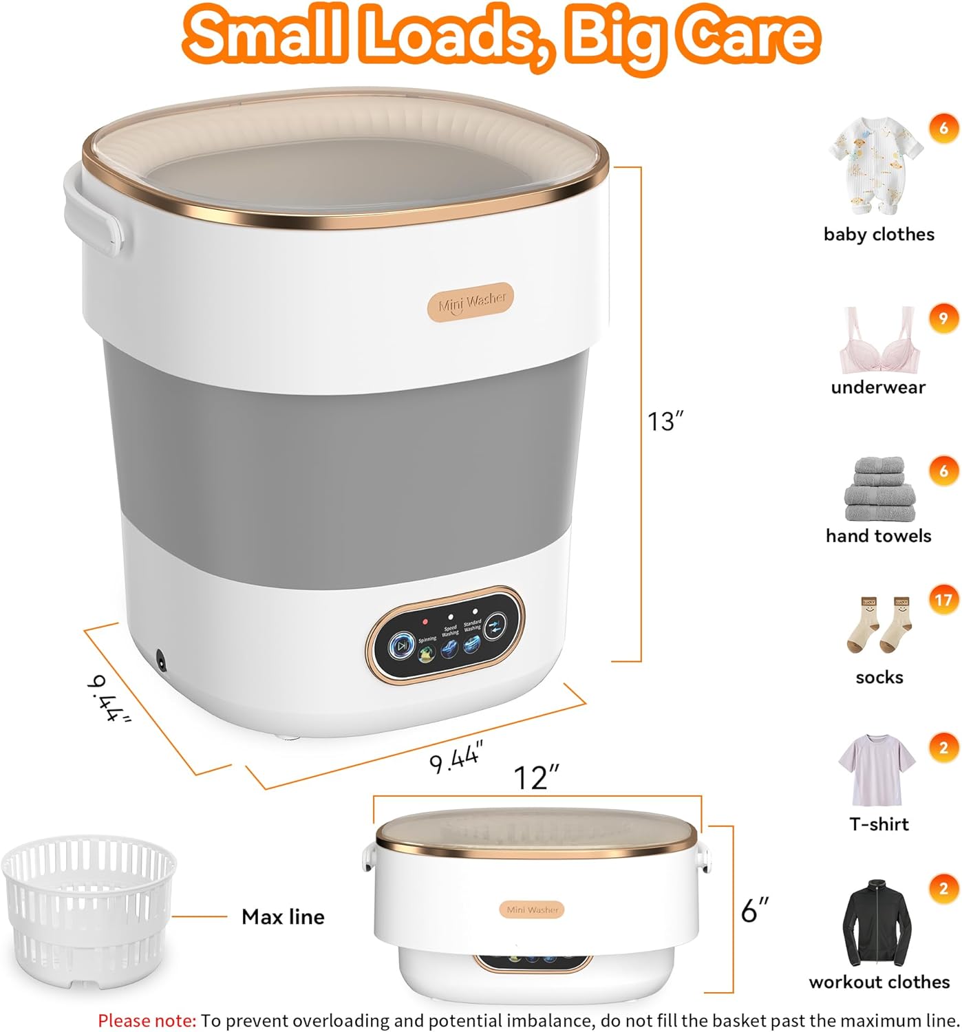 Portable Washing Machine, Folding 16L Mini Washer and Spin-Dryer with Hanger, Large Capacity Small Compact Laundry Machine of Underwear, Baby Clothes, for Apartments, Dormitories, RV, Travel, White