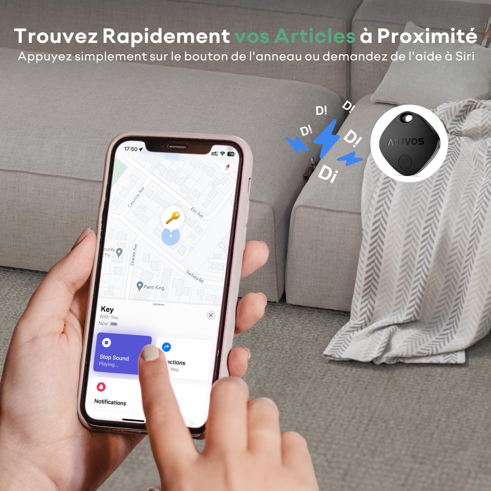 ATUVOS Air Tag Traceur Lot de 4, Fonctionne avec l’app Localiser Apple (Uniquement iOS), Localisateurs D’Objets Bluetooth pour Valises/Portefeuilles/Clés/Sacs/Bagages, Batterie Remplaçable, Noir