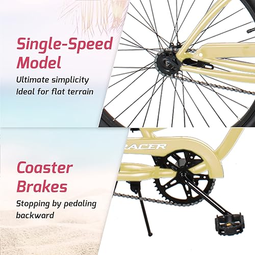 Miniatura 71 de Tracer ACE - Bicicleta crucero de playa de una sola velocidad de 26 pulgadas con freno de posavasos para hombres y mujeres, varios colores verde