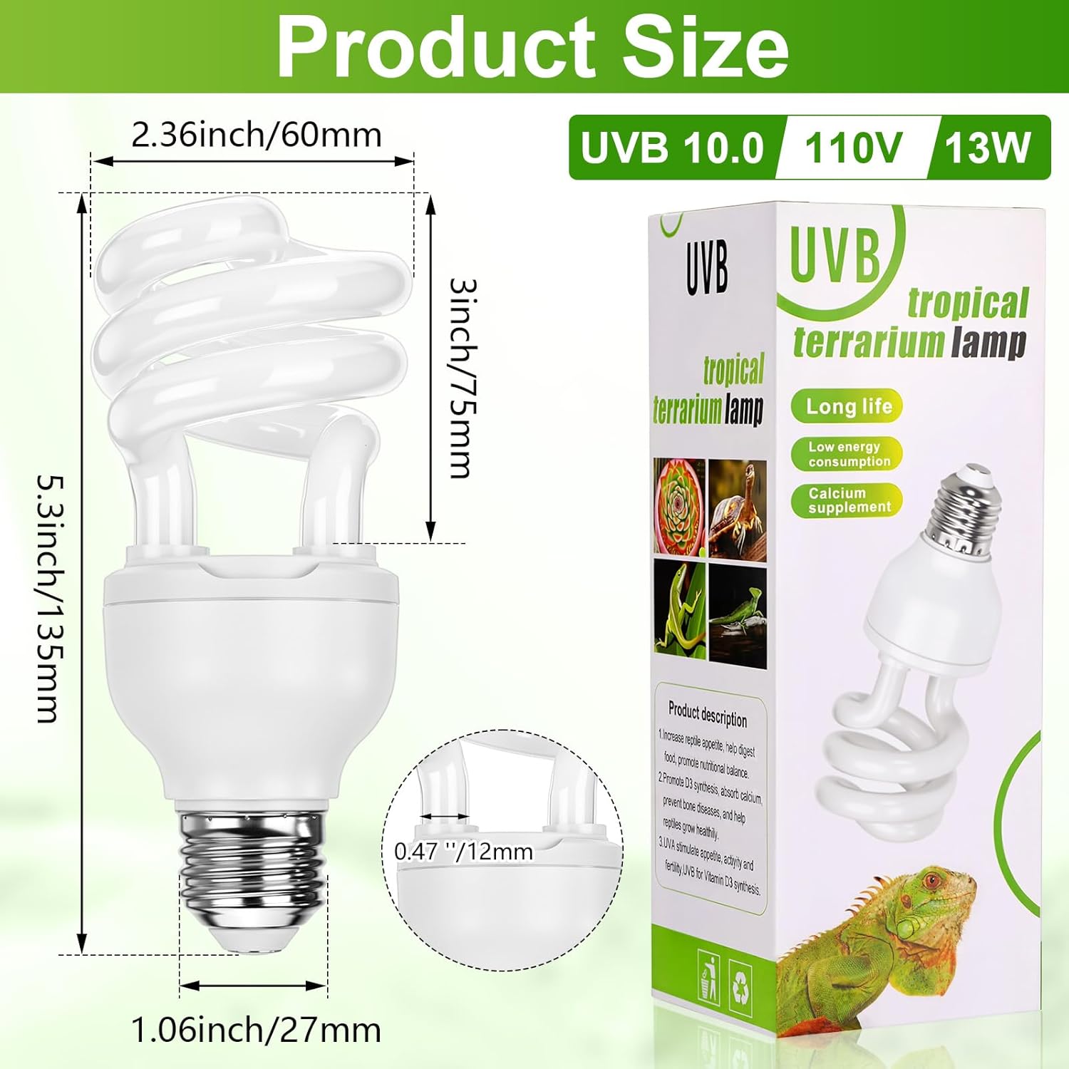 Reginary 4 Pcs UVB Reptile Light 10.0 13W UVB Bulb for Desert Tropical & Sub-Tropical Reptiles Compact Fluorescent Lamp, Ideal for Chameleons, Lizards, Tortoises, Snakes, Iguanas & Turtles