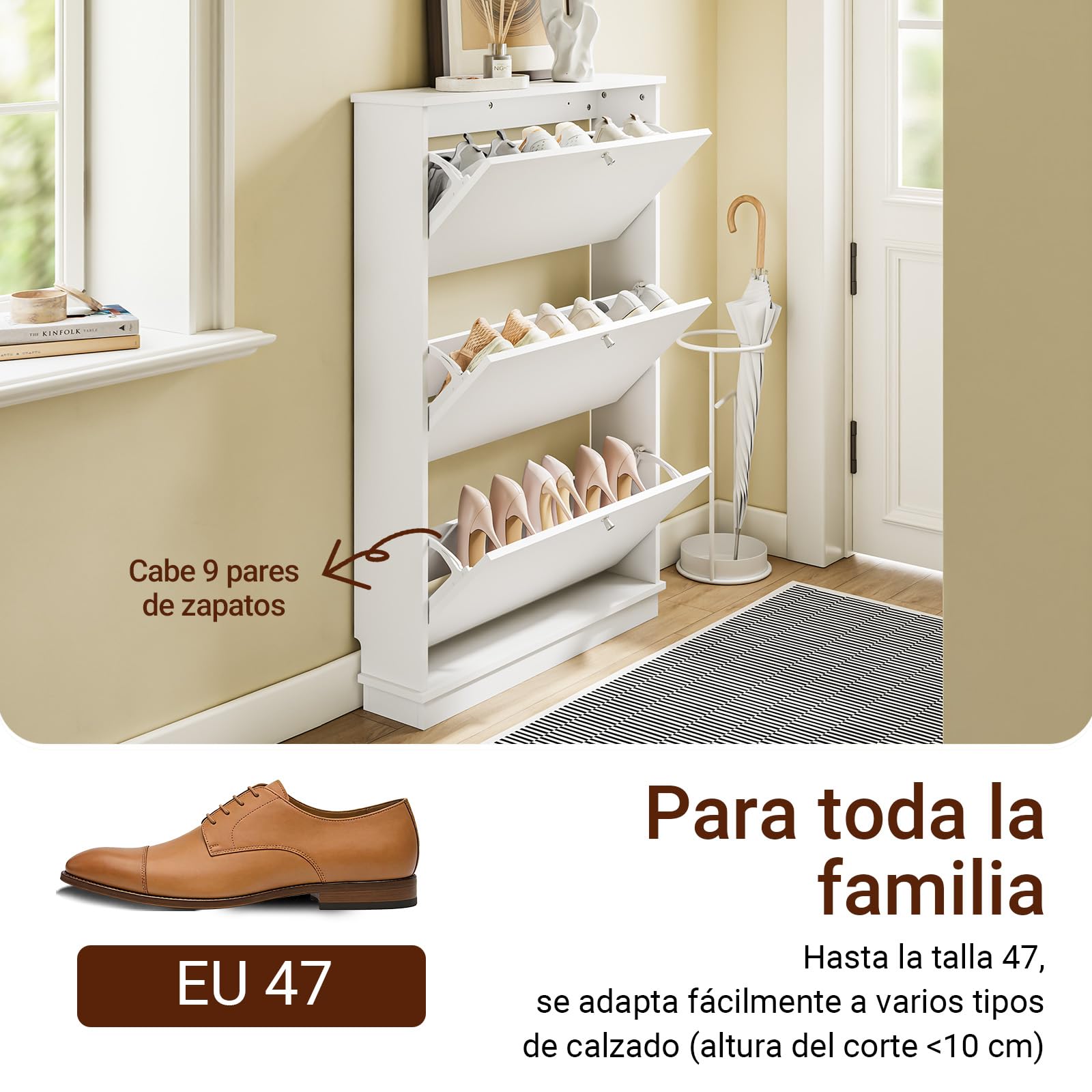 SoBuy Zapatero Entrada Recibidor - Diseño Estrecho 18 cm, Apto para Zapatos EU 47, Zapatero Madera para Entradas, Pasillos y Apartamentos Pequeños, Salvaspacio, 76 x 18 x 113 cm - FSR215-W