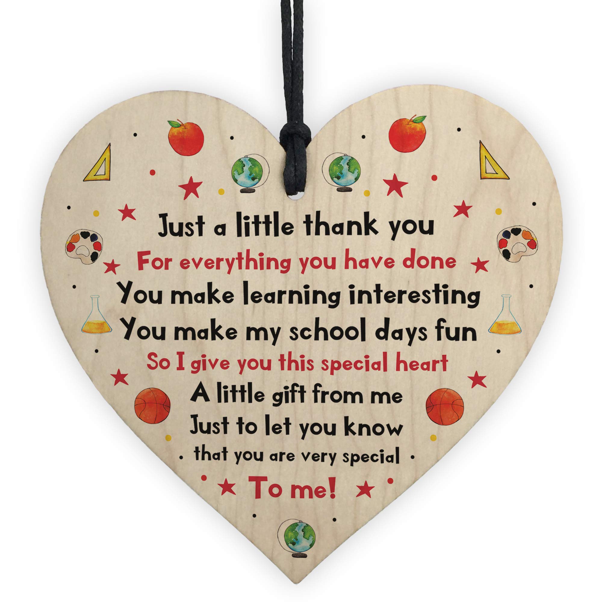 RED OCEAN Just A Little Thank You Wood Heart Gift For Teacher Teaching Assistant Leaving Gift