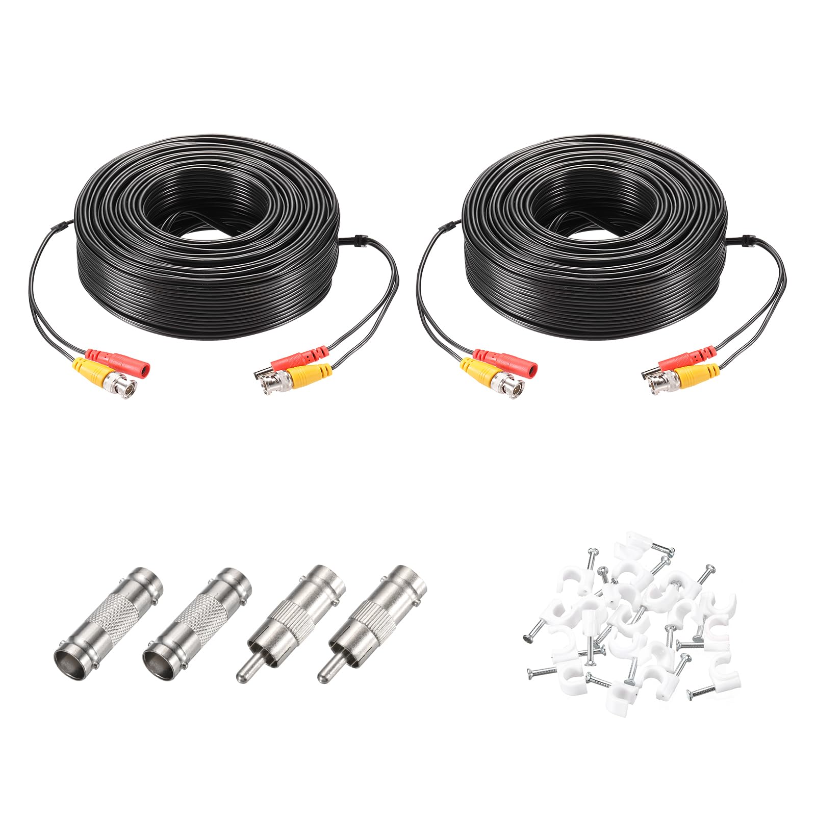sourcing map BNC Video Power Cable,45m/148ft All-in-One Security Camera Wire Cord DC Extension Wire for CCTV Security DVR Camera System Installation Plug & Play Cord,2 Set Black