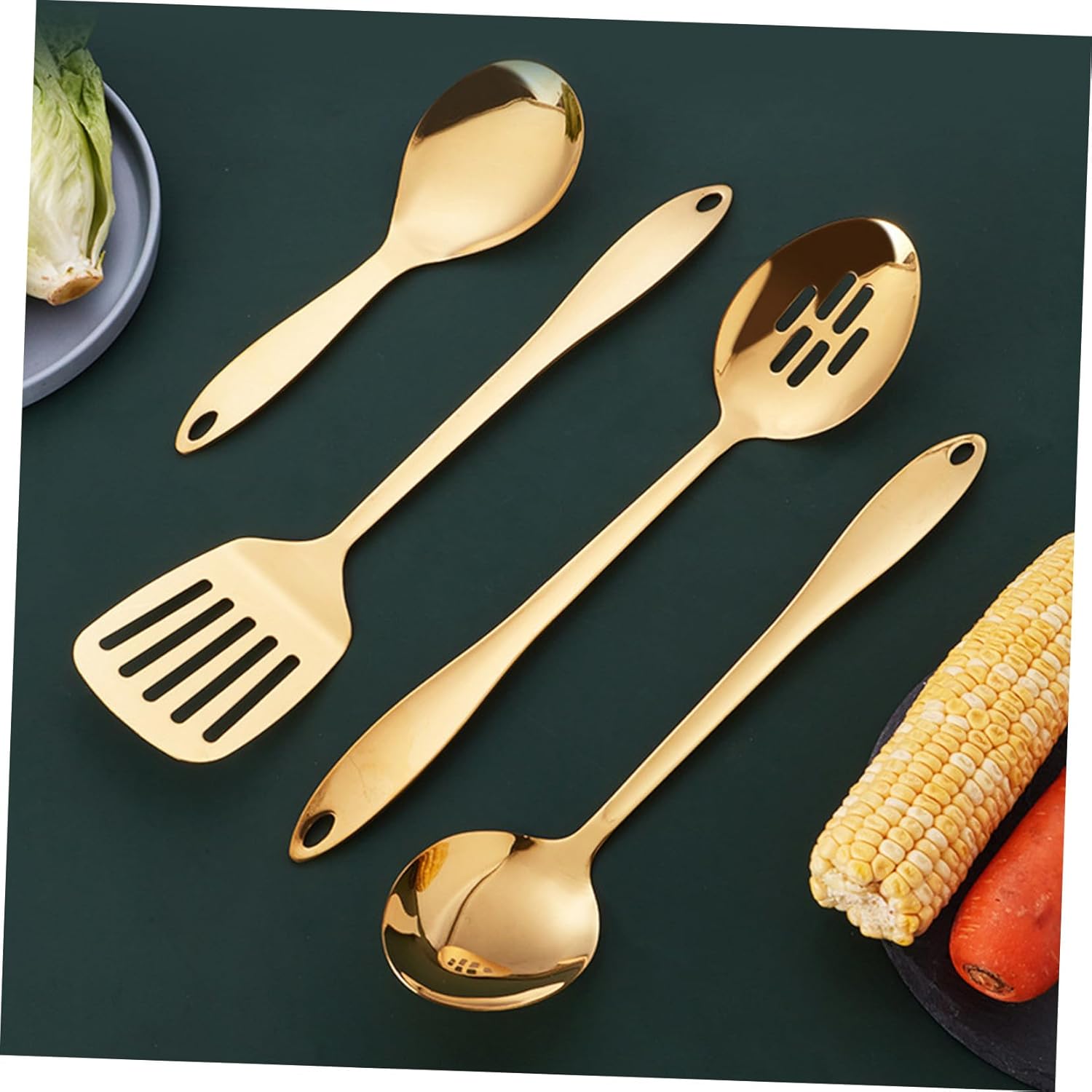 Heat Resistant Stainless Steel Cooking Utensil Set Non-stick Spatula Scoop Kitchen Tools for Frying Stir-frying Braising and Grilling