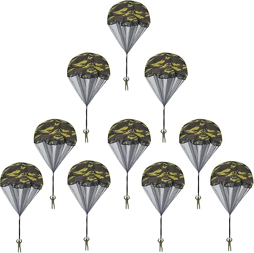 10 Pcs Parachute Toy, Camo Parachute Men Tangle Free Throwing Hand Throw Outdoor Flying Paratrooper Toy No Battery nor Assembly Required