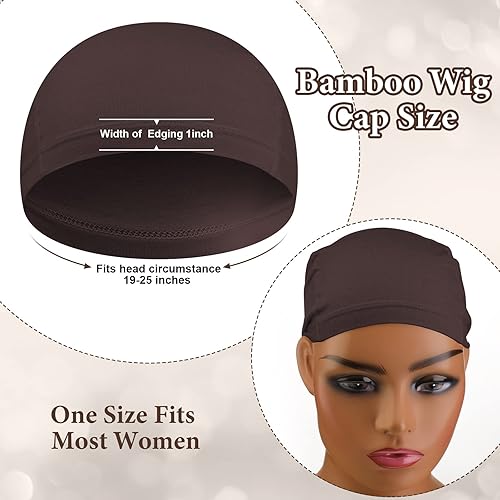 Miniatura 6 de 4 Pcs Wig Caps for Women Fiber Liner Skull Bald Cap Under Wig Chemo Hats Headwear for Hairloss Cancer Patient