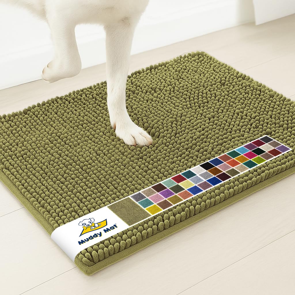 Muddy Mat® | Super Water Absorbent Door Mat Indoor, Microfiber Quick Dry Chenille Entryway Rug, Slip Resistant Front Door Mat, Indoor Mats for Entryway, Machine Washable Pet Rug, Sage 36" x 72"