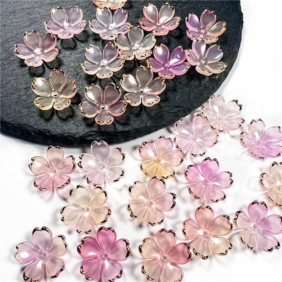 200 Pcs Cherry Blossom Acrylic Beads - Gradient Pink Flower Spacers For Jewelry