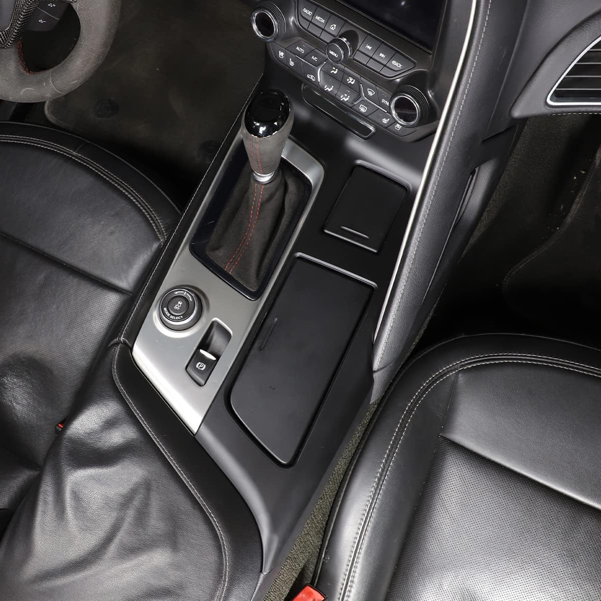 ABS Chrome Car Control Gears Shift Panel Protective Cover Molding Trims Stickers Compatible for Chevrolet Corvette C7 2014 2015 2016 2017 2018 2019 Interior Accessories (Big Panel, Matte Black)