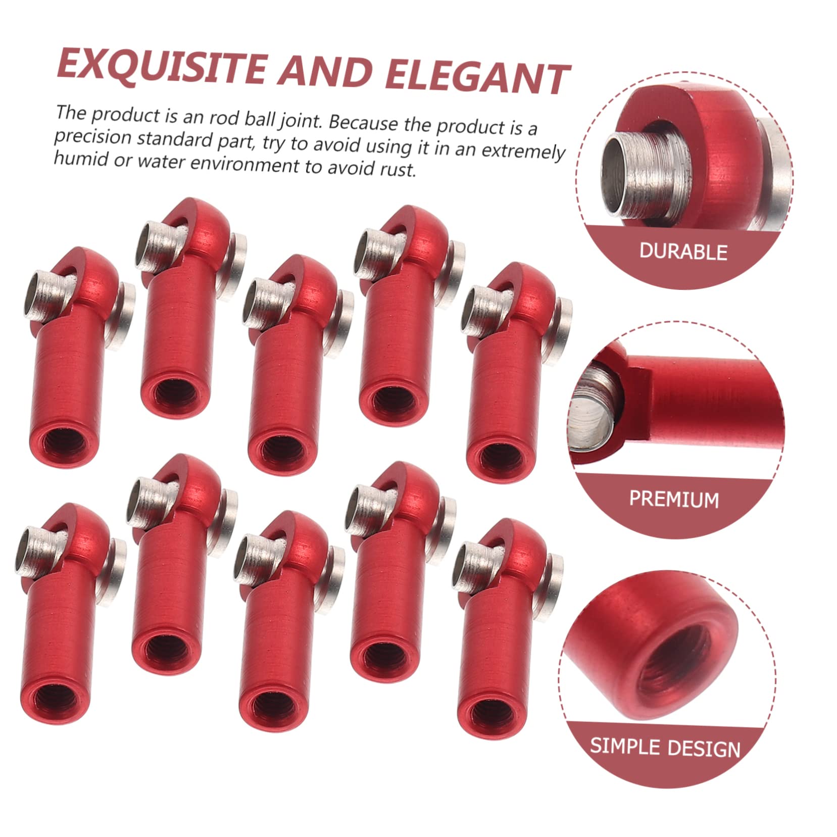 WOONEKY 10pcs Rc Tie Rod Ball Head Telecar Supplies Ball End Holder Ball Head Brackets Ball End Heads Link Rod Joints Car Parts Truck Accessories Link Tie Rod End Aluminum Alloy Red