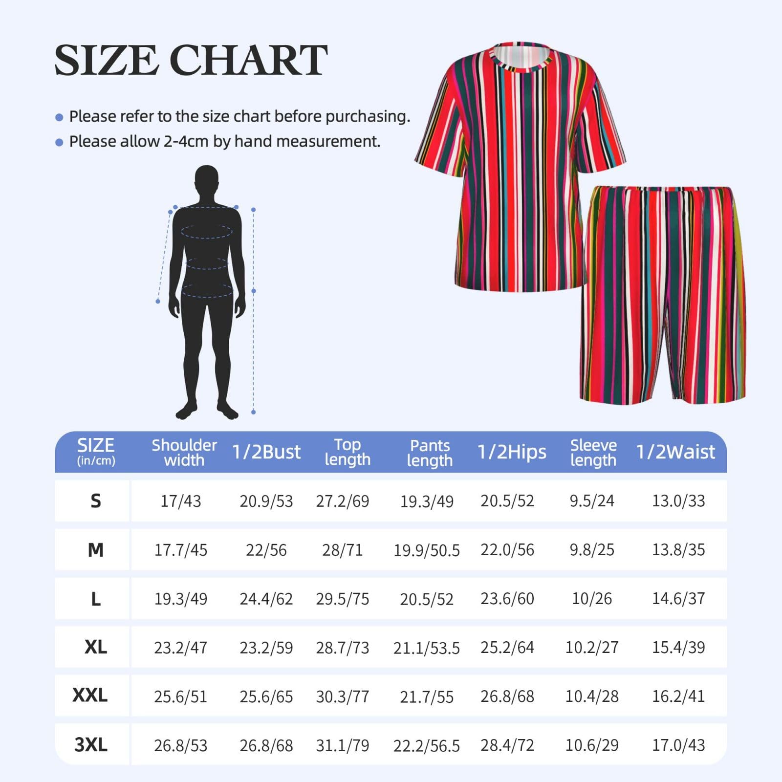 Conjunto de pijama clásico con estampado de rayas coloridas para hombre, pantalones cortos de pijama suaves para hombre, perfecto para las noches de verano