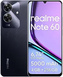 Celular Realme Note 60, 256GB ROM 4GB RAM 6.74� Tela, 5000mAh Android 14 Octa Core Dual SIM Preto