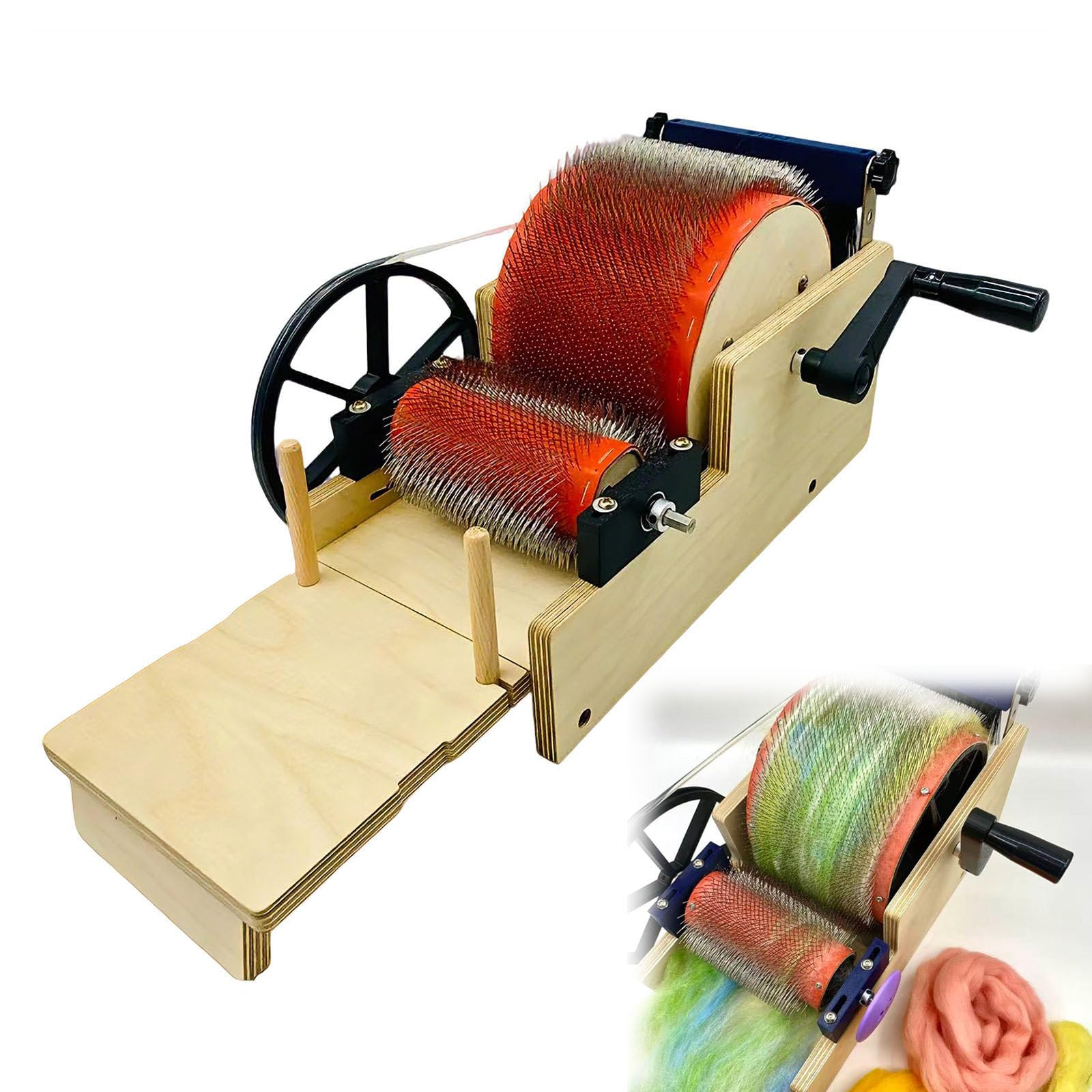 Kardiermaschine für Wolle | Manuelle Wollkardiermaschine | Holztrommel Trommelkarder | Zum Kämmen Mischen Spinnen Filzen | für DIY Filzherstellung & Filztier Bastelprojekte 12cm