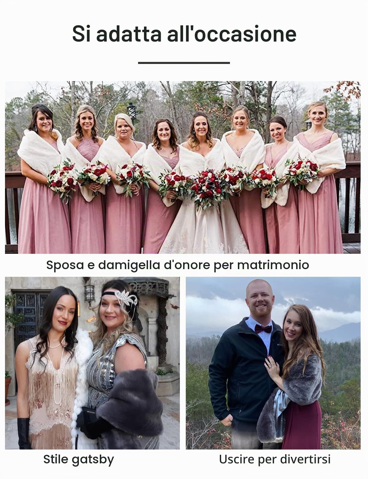 BEAUTELICATE coprispalle Stola Donna Pelliccia Sintetica Sciarpa Scialle Pelliccia Elegante per Sposa Damigella Matrimonio Invernale Cerimonia