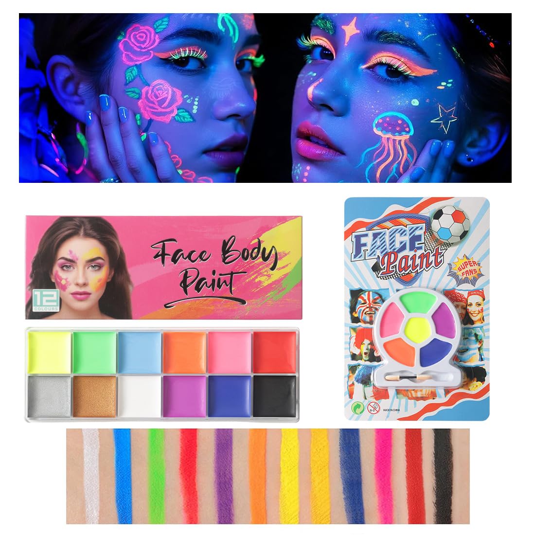 Trucco Fluorescente, 18 Colori, Pittura Viso & Corpo, Truccabimbi, Lavabile, Atossico, Neon Für Halloween, Carnevale, Natale, Bambini & Adulti