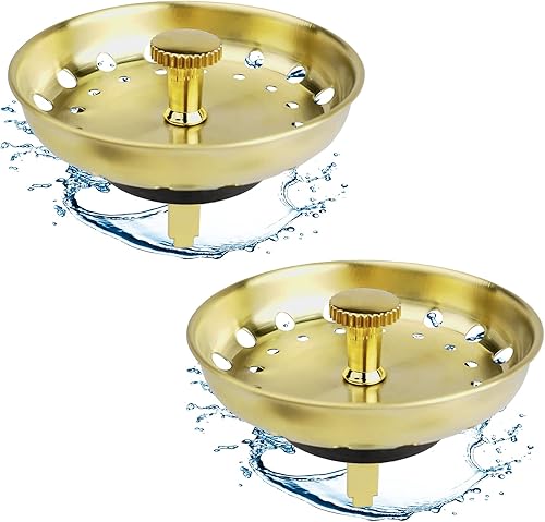 2 coladores dorados de repuesto para fregadero estándar de 3-12 pulgadas, tapón de fregadero de acero inoxidable 304