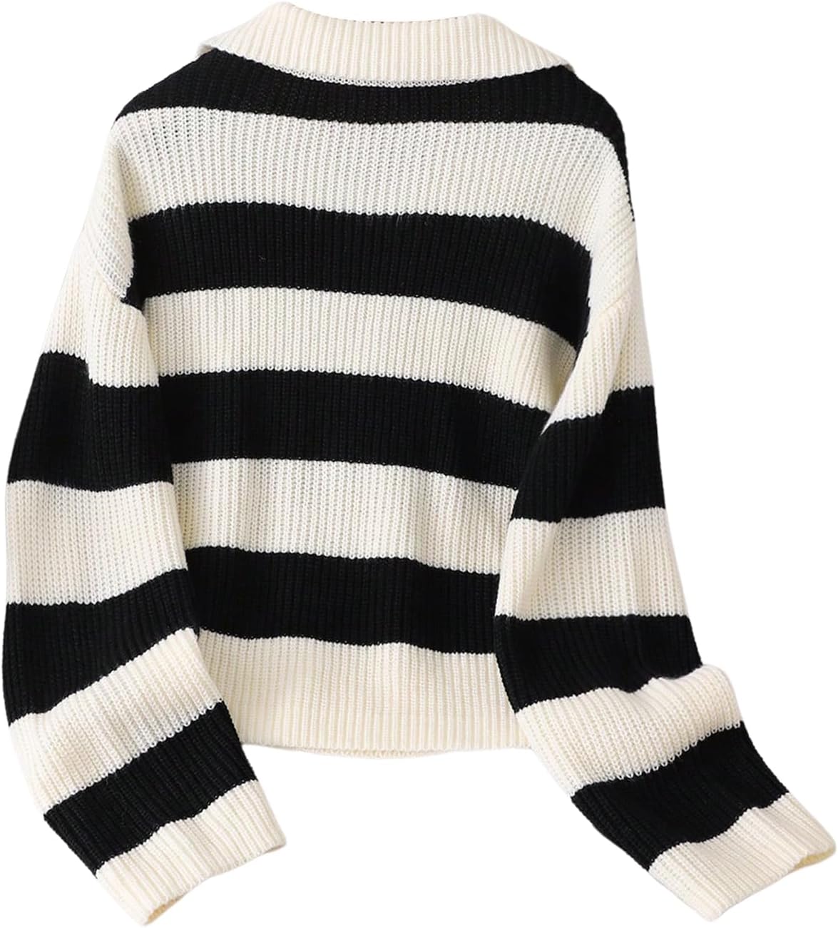 WDIRARA Girl's Striped Sweater Collar Long Sleeve Pullover Letter Patched Knitted Top - Image 3