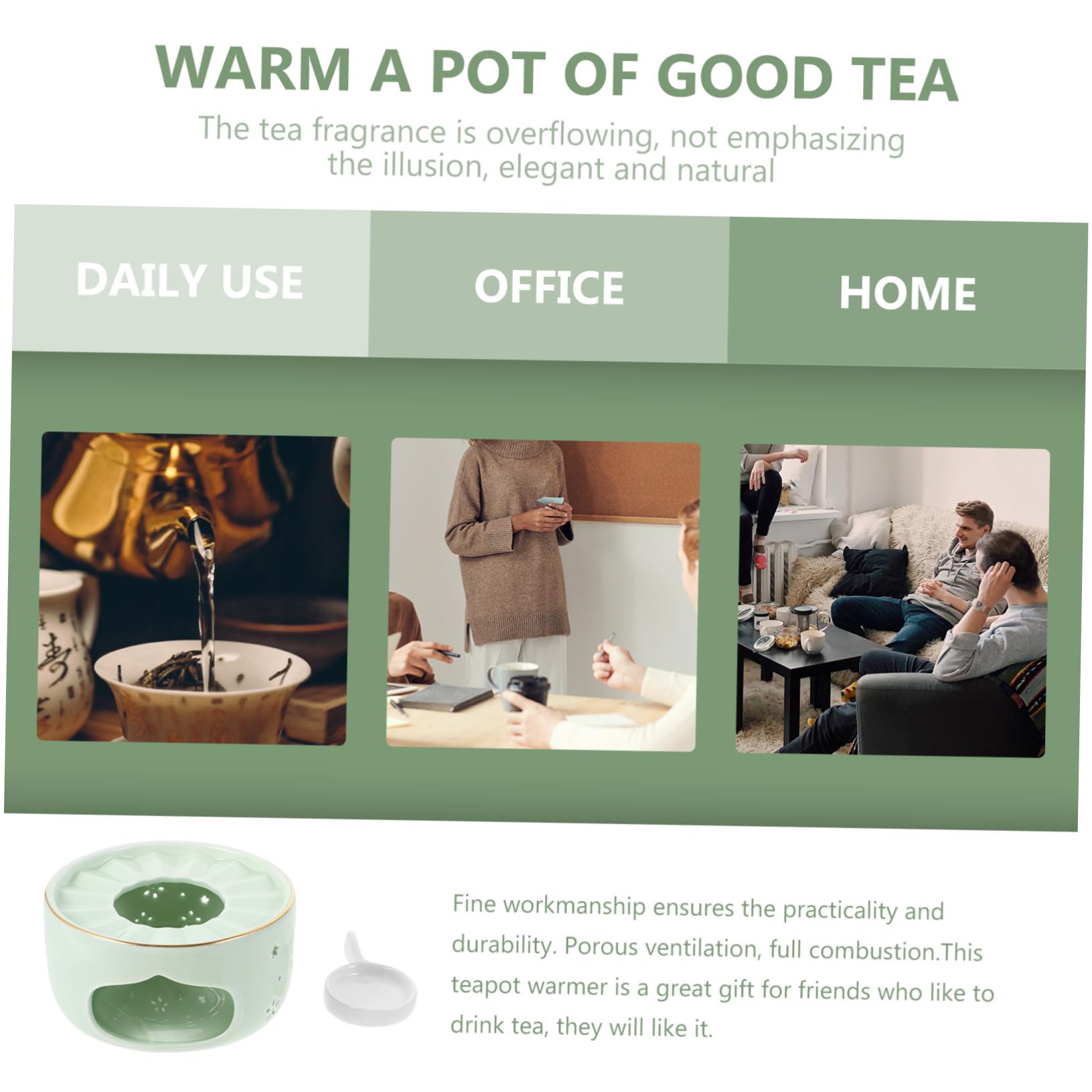 Calentador de Té Hueco de Cerámica Verde, Base para Tetera