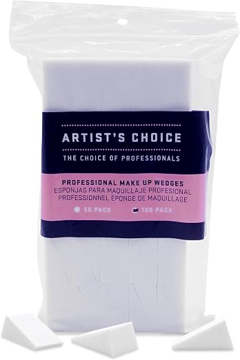 Artist’s Choice Makeup Sponge Mini Applicator Wedges, Triangle Cosmetic Sponges For Foundation, Blush, Eye Shadow, Crisp Edges for Control, Blending and Smoothing, Disposable, Latex Free, 100 Pack