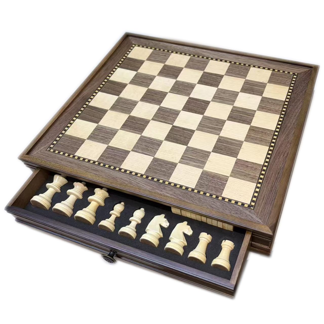Sihaiyuan Wooden Chess Set Magnetic – 2-in-1 Chess Board Game 32cm, Solid Wood Drawer-Style Chess Board, 34 Staunton Pieces for Adults & Kids (Dark Walnut 32cm)