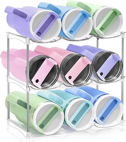 Organizador de botellas de agua para vaso Stanley de 40 onzas, soporte apilable para botellas de agua y organizador de vasos para gabinete,