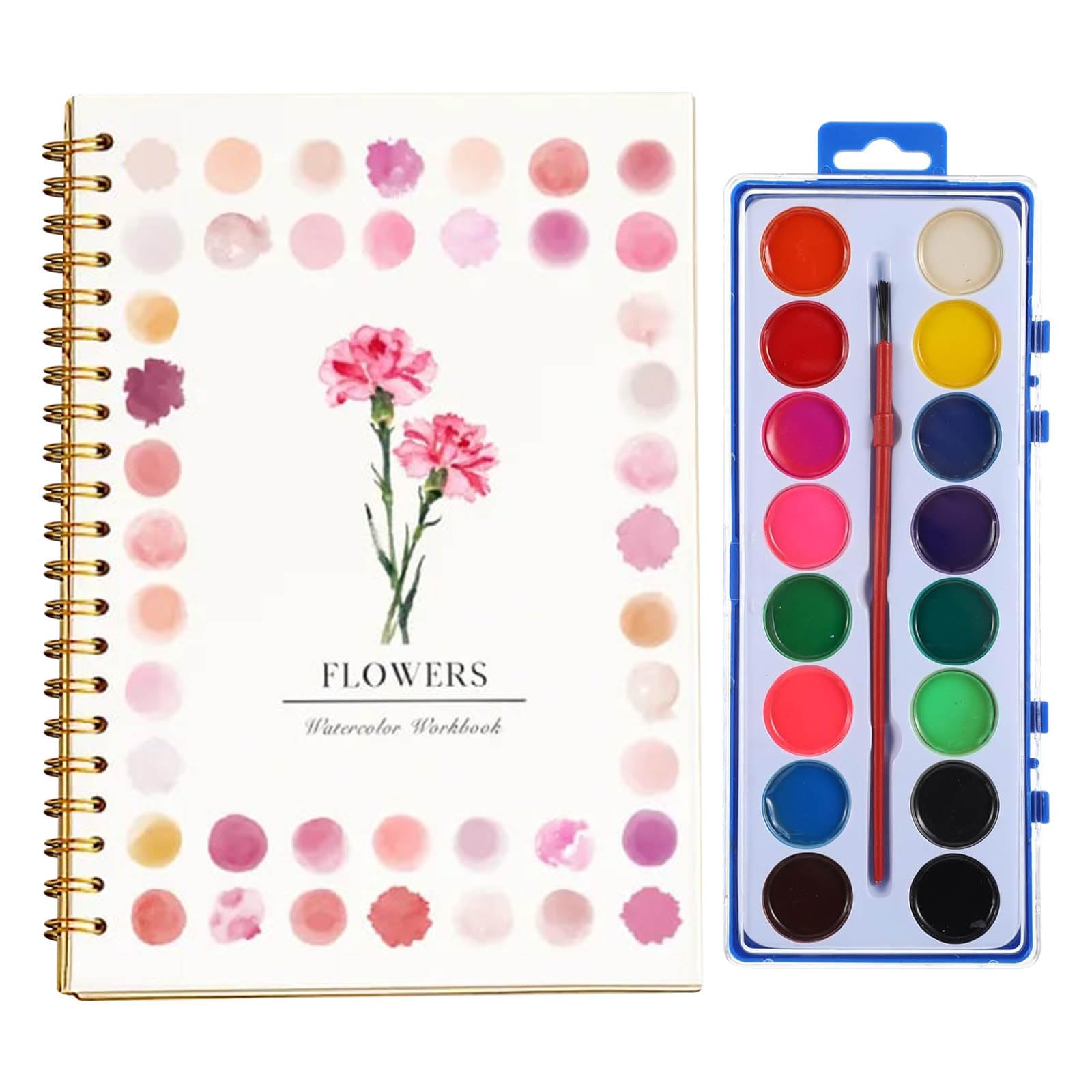 Beginner-Friendly Watercolor Workbooks, Beginner Friendly Painting Kit, Easy Nature Scenes Paint Set, Art Crafts for Creative Exploration, Gift for Adults Teens (Flowers with Palette)