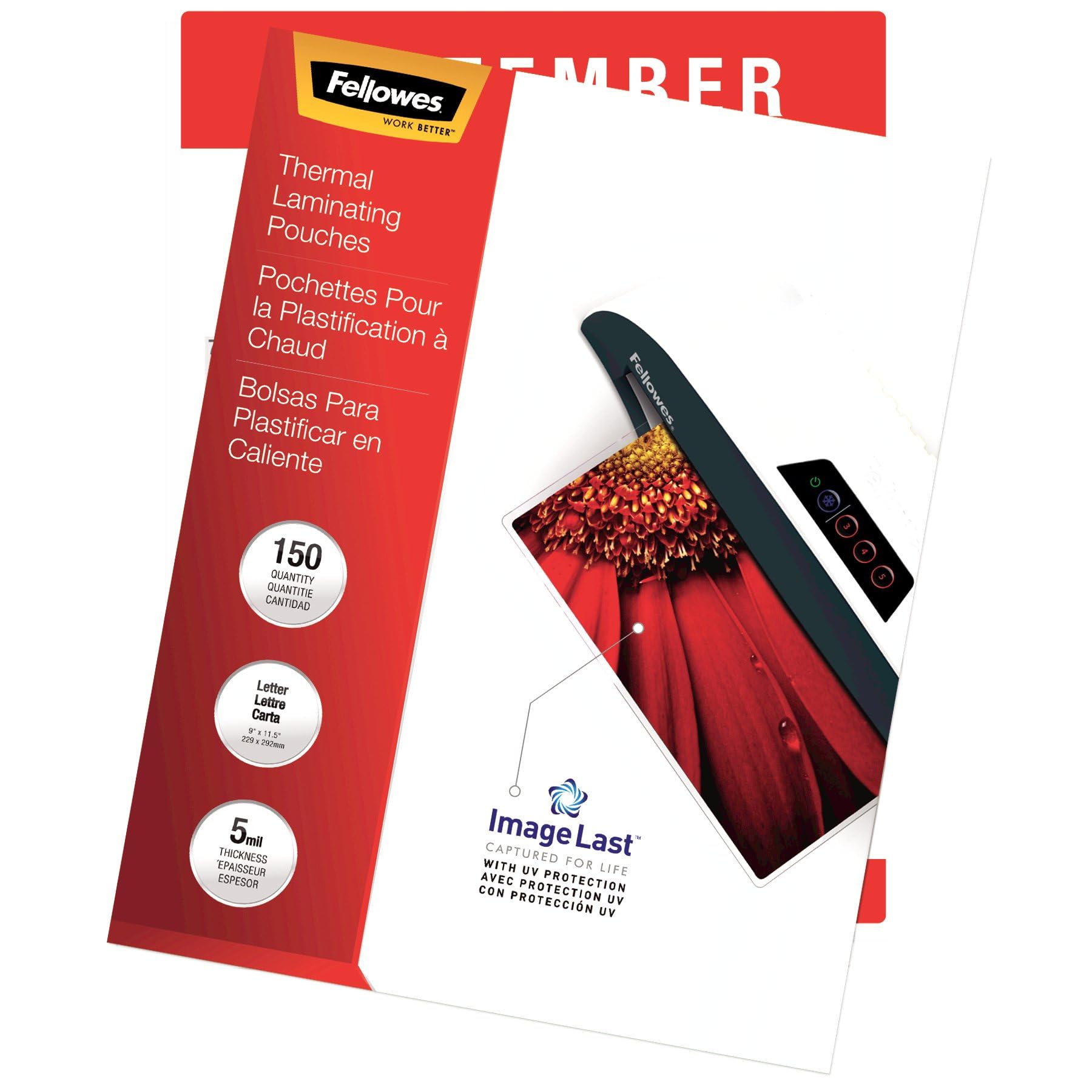 Fellowes Thermal Laminating Pouches, ImageLast, Jam Free, Letter Size, 5 Mil, 150 Pack (5204007), Clear