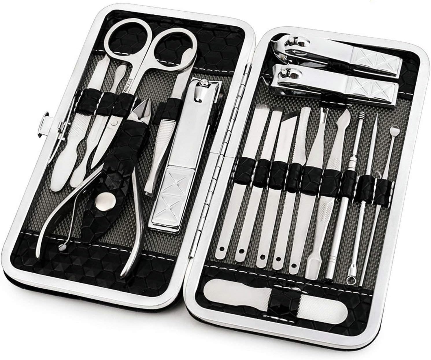 18-delige manicure-set, nagelverzorgingsset, pedicureset, manicure, pedicure reisset, leer, reisset 18-delig zwart