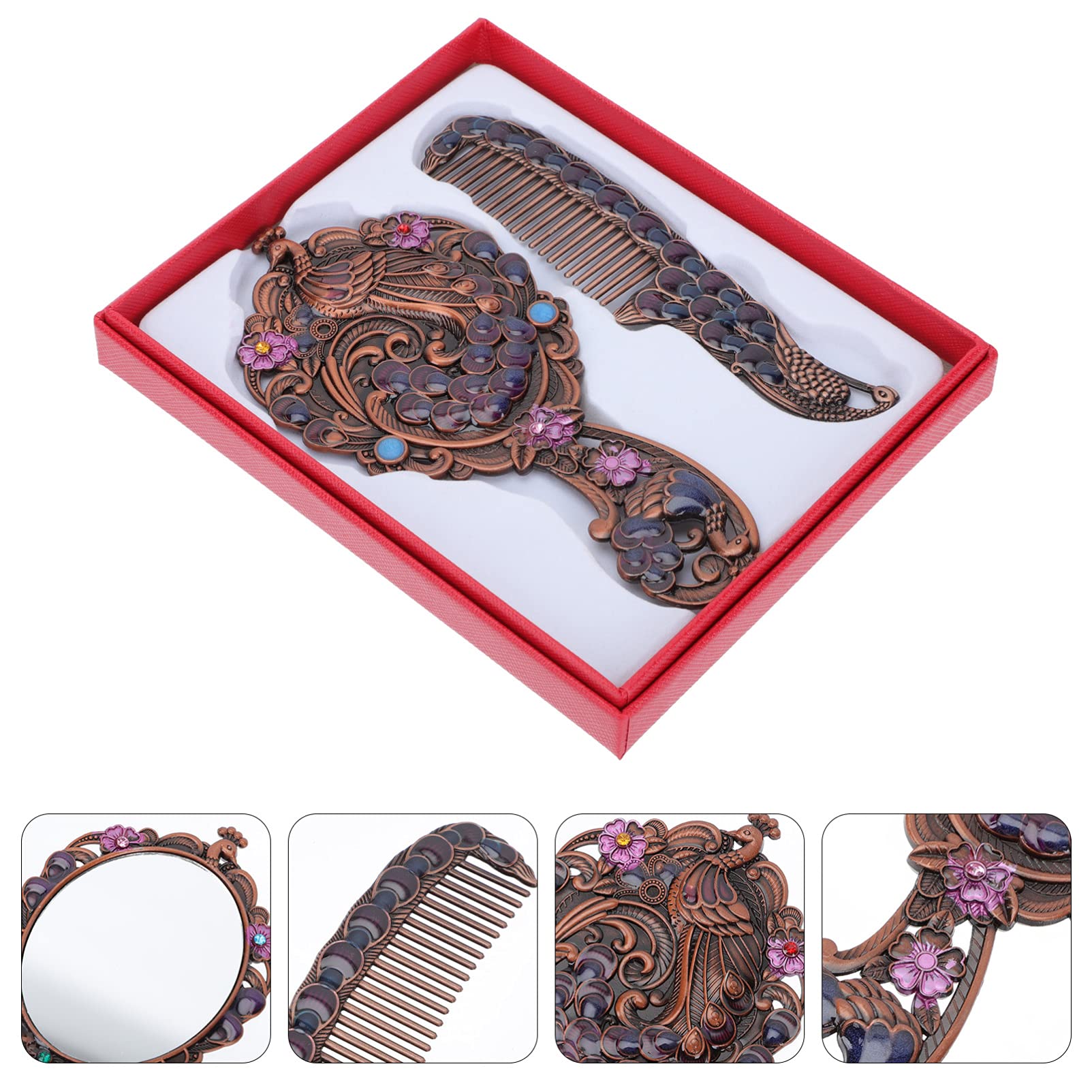 FRCOLOR 4sets Specchio Da Trucco Portatile Con Pettine Specchio Cosmetico Per Viaggi e Uso Quotidiano Accessori Bellezza Per Donne e Ragazze Design Compatto e Resistente
