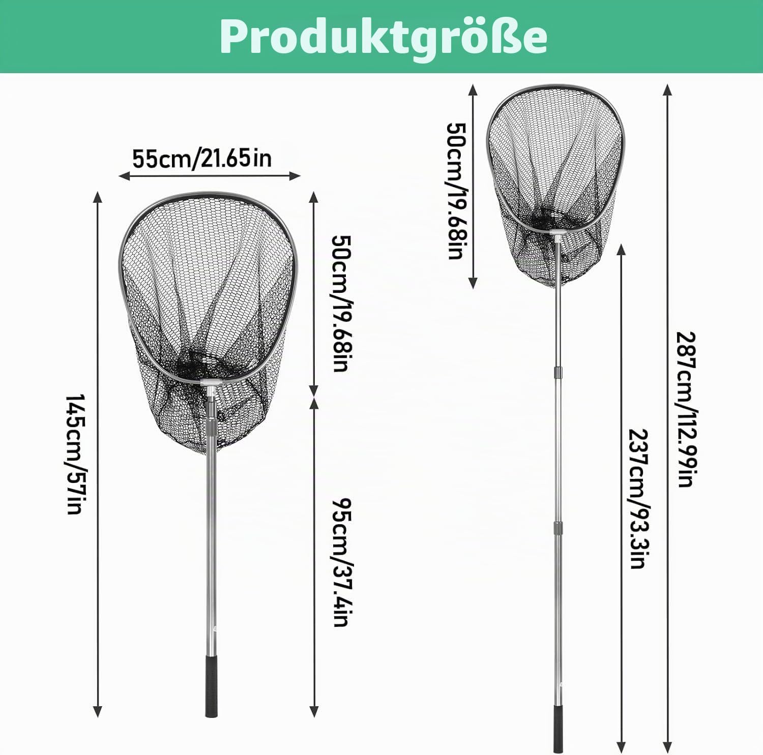 Fangnetz für große Tiere, mit 53,3 cm Netzöffnung, Hühnerbeinhaken mit Teleskopgriff, 94,4-240,9 cm, für Enten, Gänsefische, Katzen, Vögel, Taube, Waschbär und andere