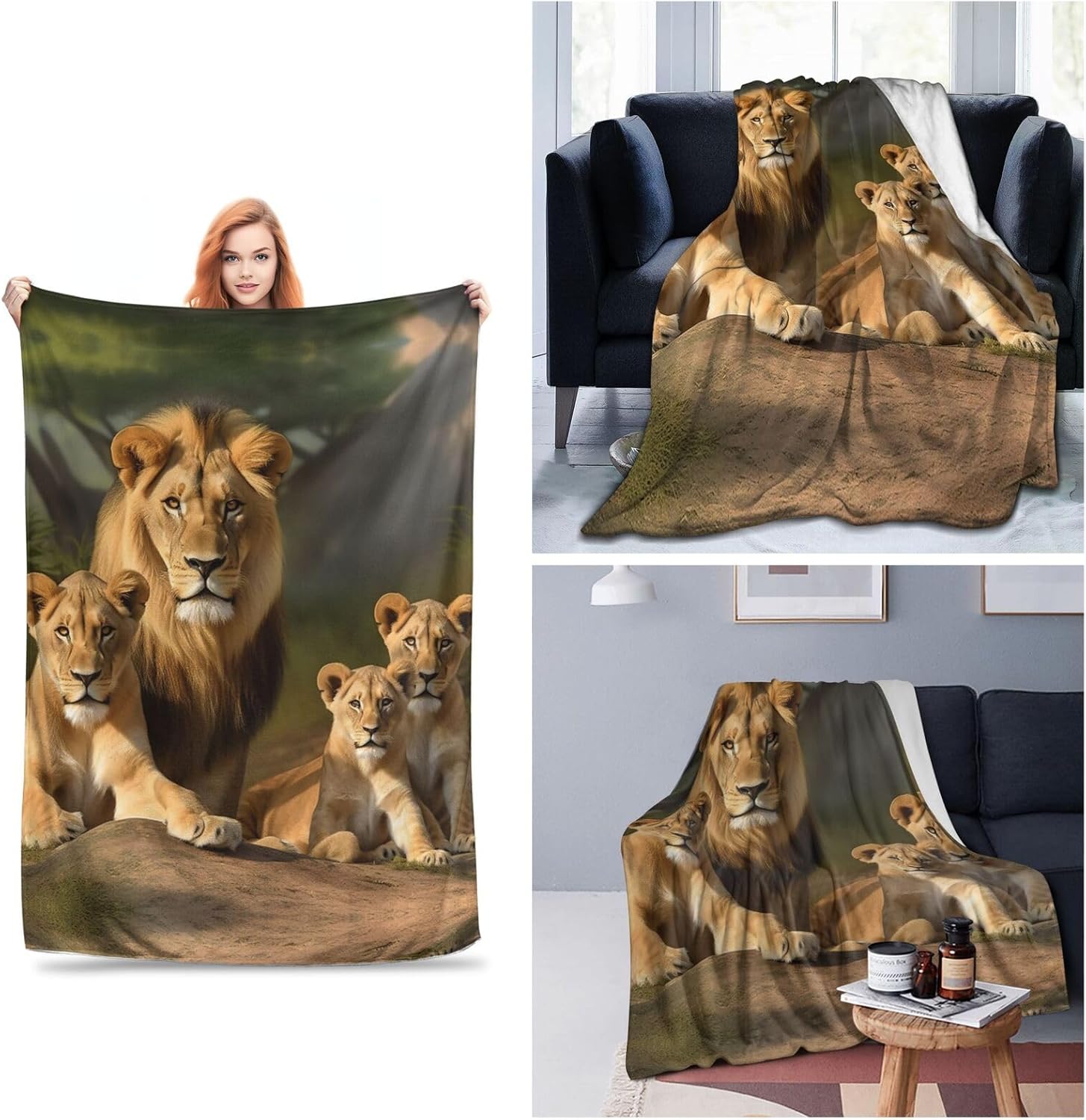 Lion Family Ultra-Soft Micro Fleece Blanket Soft Comfortable Throw Blanket Warm Cozy Plush Blanket Lightweight Fuzzy Blankets for Couch Bed Living Room Camping 60"x50"