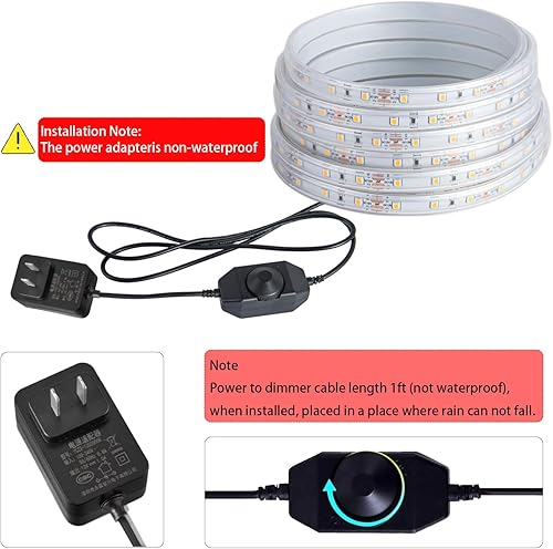 Miniatura 5 de JUNWEN Tira de luces LED blancas de 20 pies para exteriores, 12 V IP65, impermeable, tira de luces LED flexibles para patio, terraza, dormitorio,