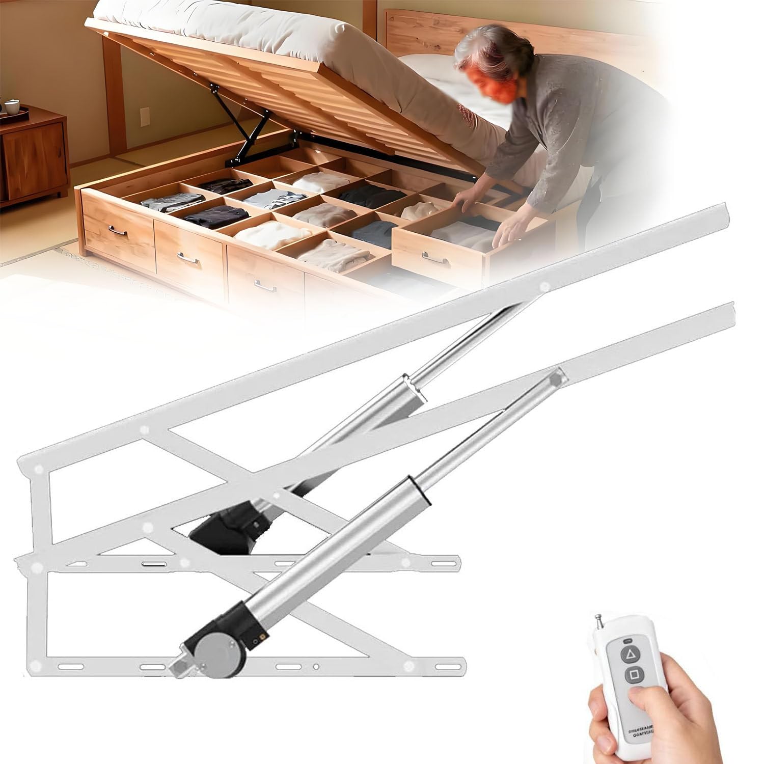 UORDBY Electric Bed Lift Mechanism, 2 PCS Hydraulic Gas Spring Bed Storage Lift Kit, 600kg Load Capacity, with Remote Control for Storage Box Bed Sofa, DIY Project White-1.5m