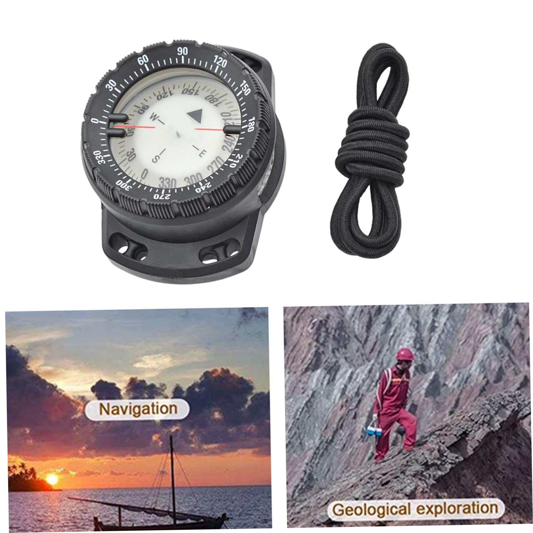 Brújula de Buceo para Surf, Luminosa bajo el Agua, 50m, brújula de muñeca, visión Nocturna, navegación Impermeable con Cuerda elástica.