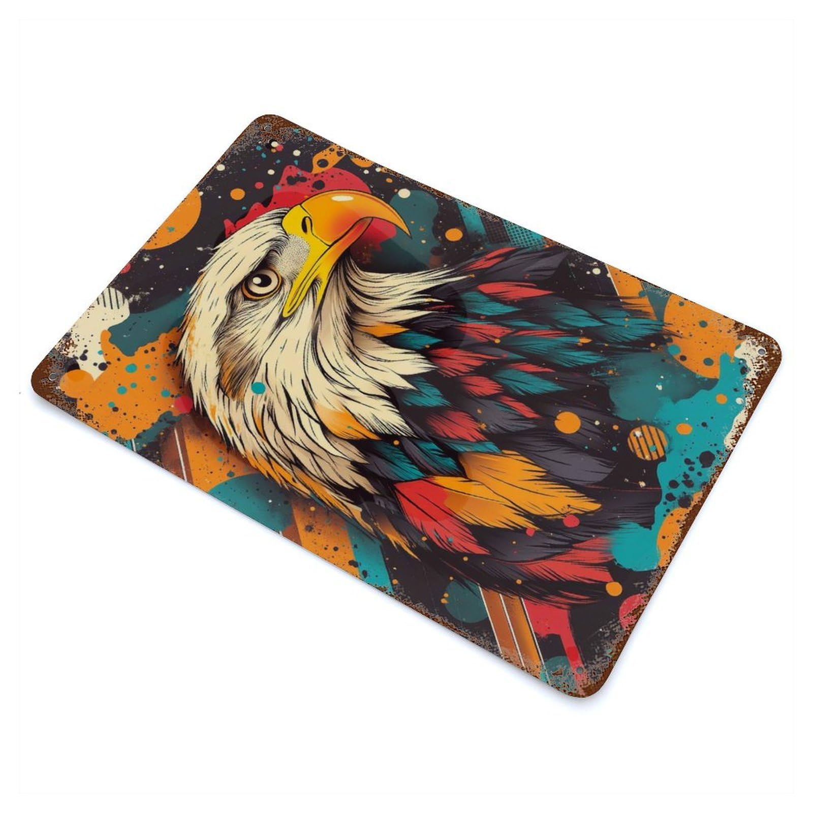 Weathered Tin Sign Colorful Eagle Portrait Eagle Wall Art 11.8"x7.9", Rustic Home Decor for Bistro, Counter And Cafe Decor